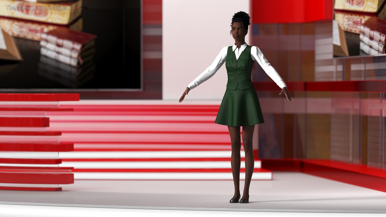 3D American School Girl Green Outfit model