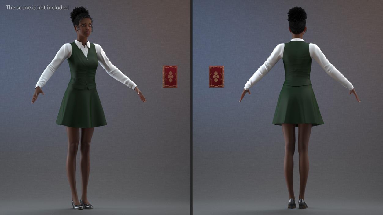 3D American School Girl Green Outfit model