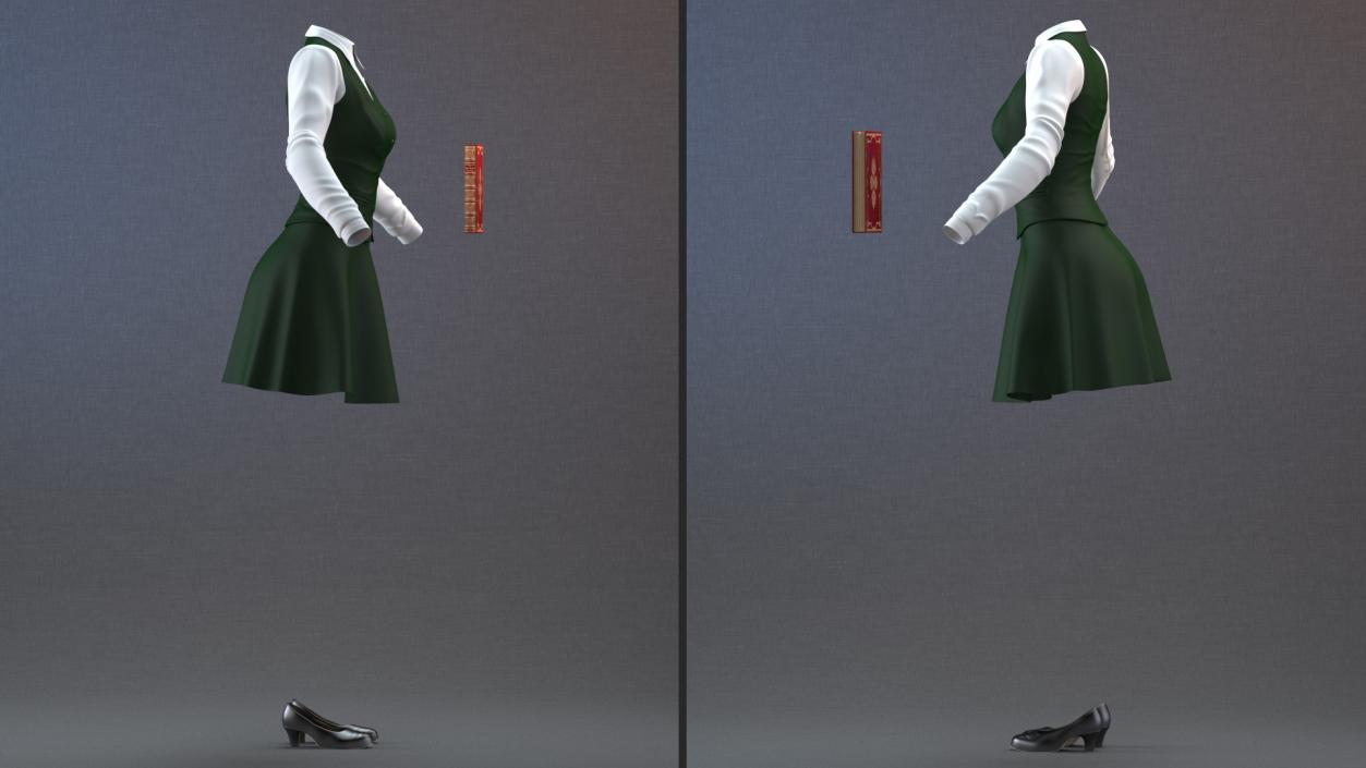 3D American School Girl Green Outfit model