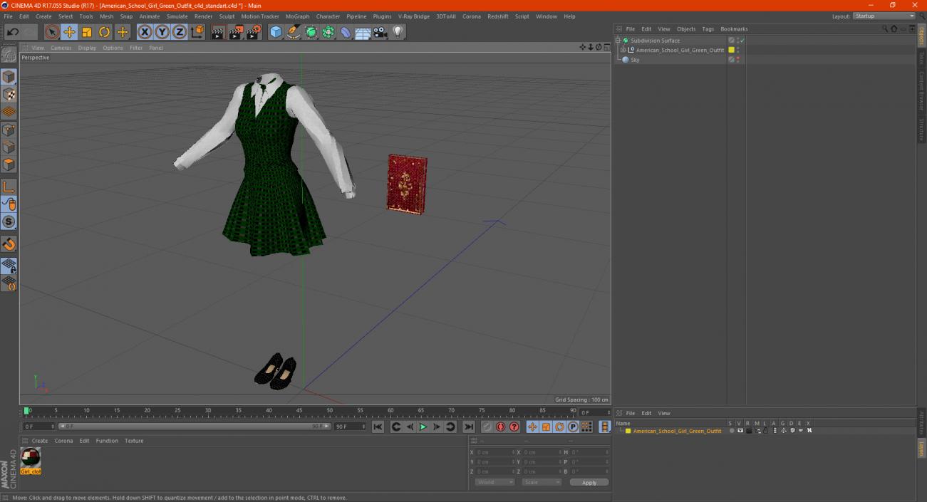 3D American School Girl Green Outfit model