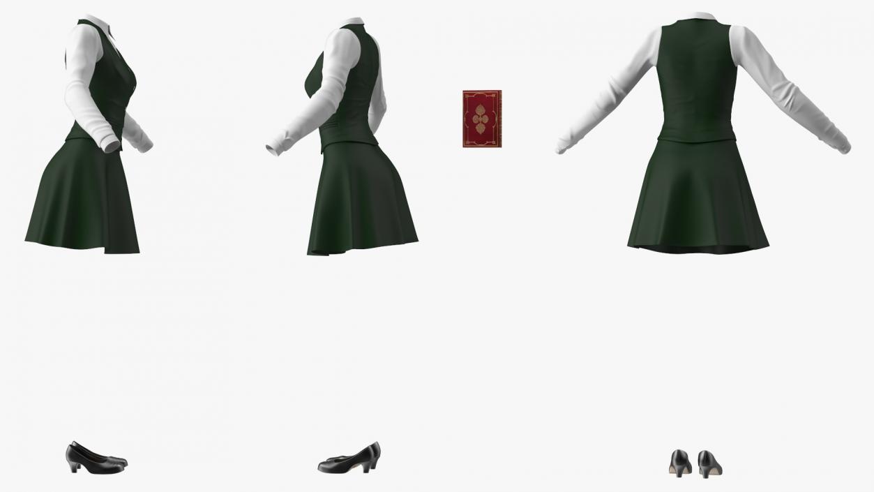 3D American School Girl Green Outfit model