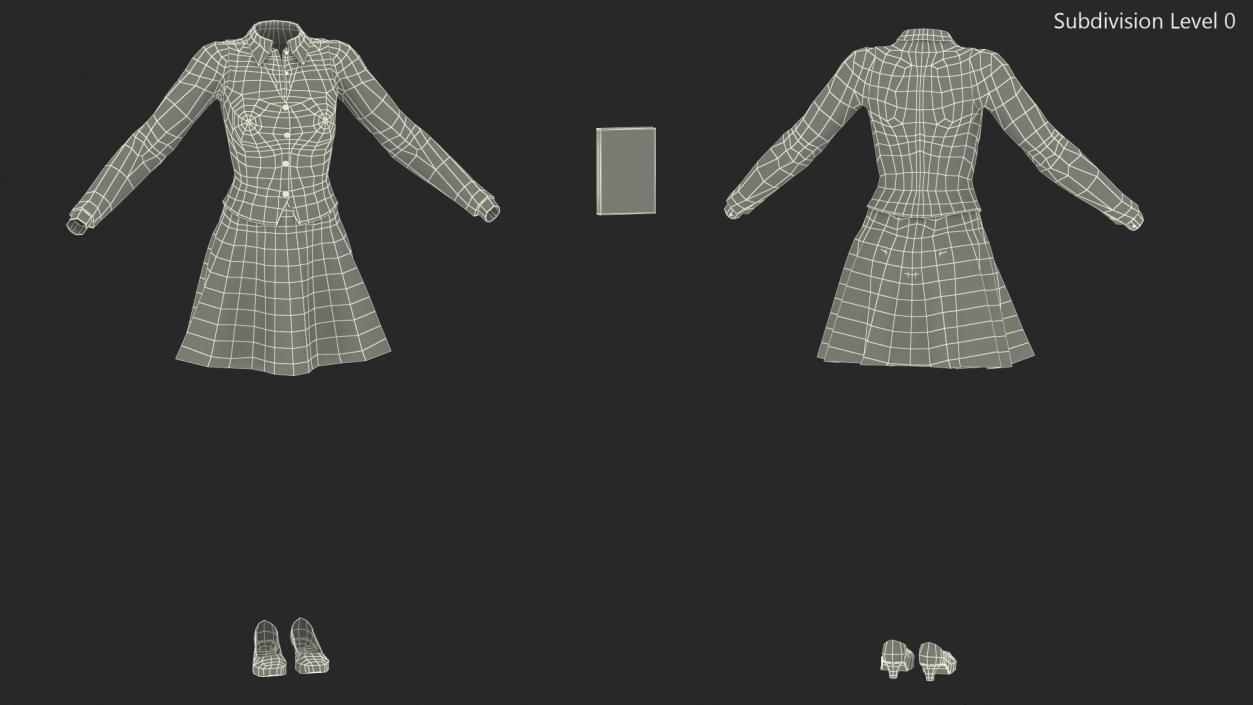 3D American School Girl Green Outfit model