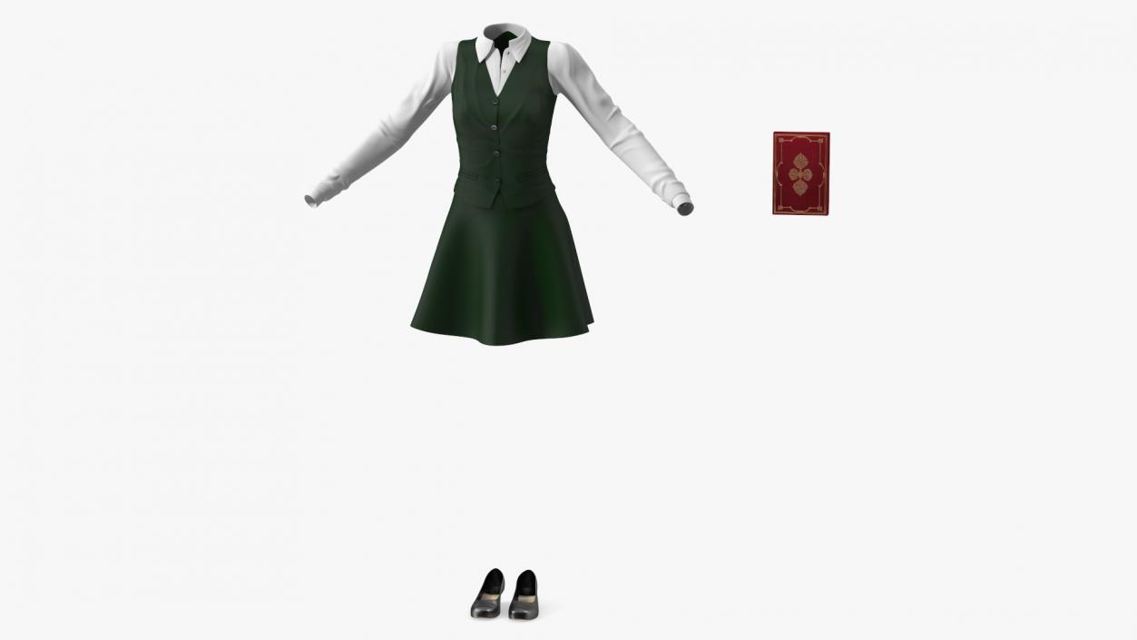 3D American School Girl Green Outfit model