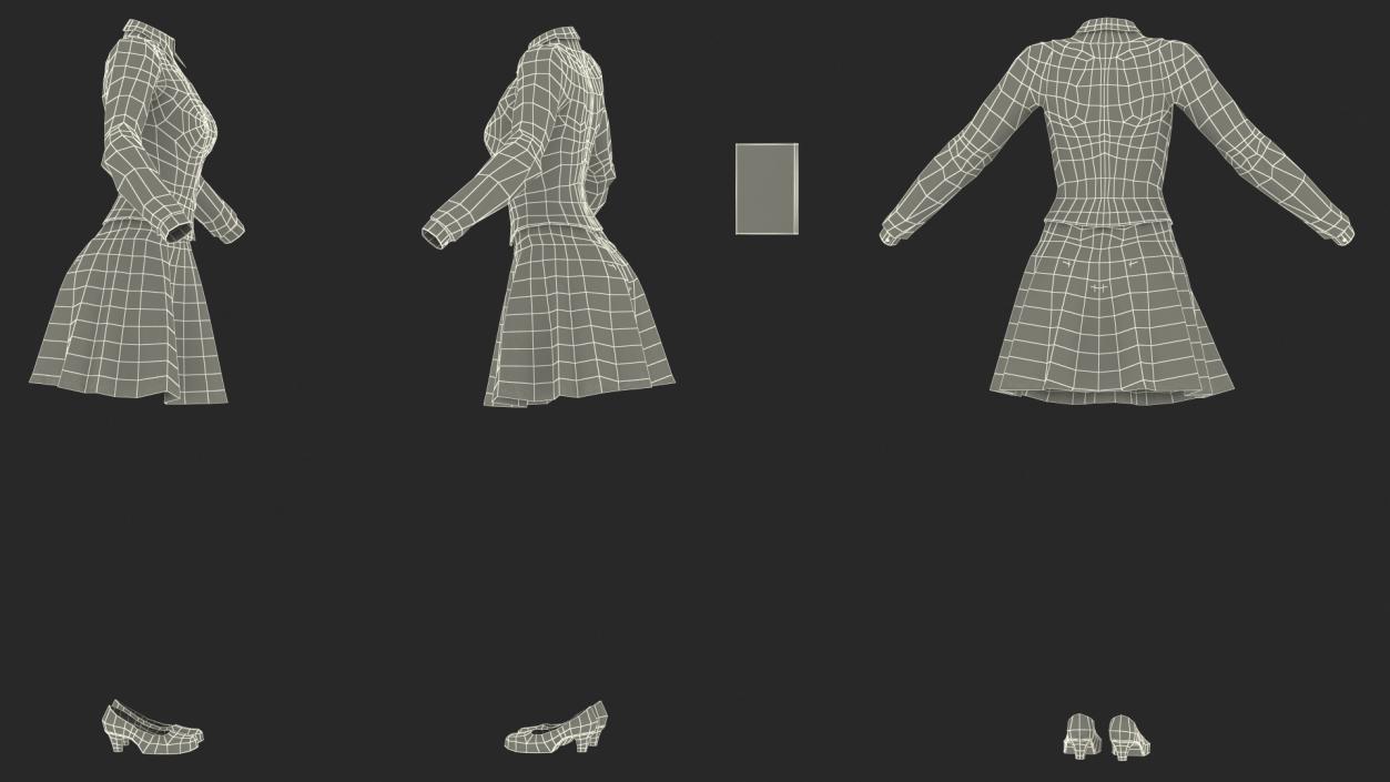 3D American School Girl Green Outfit model