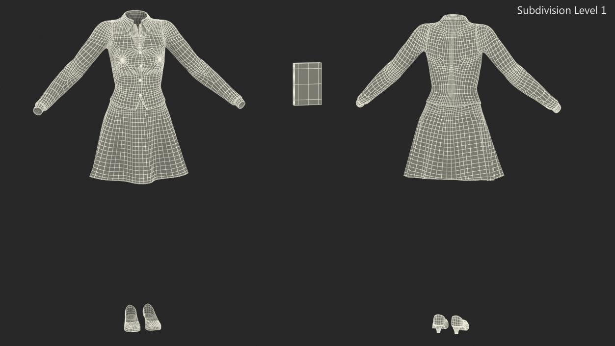 3D American School Girl Green Outfit model