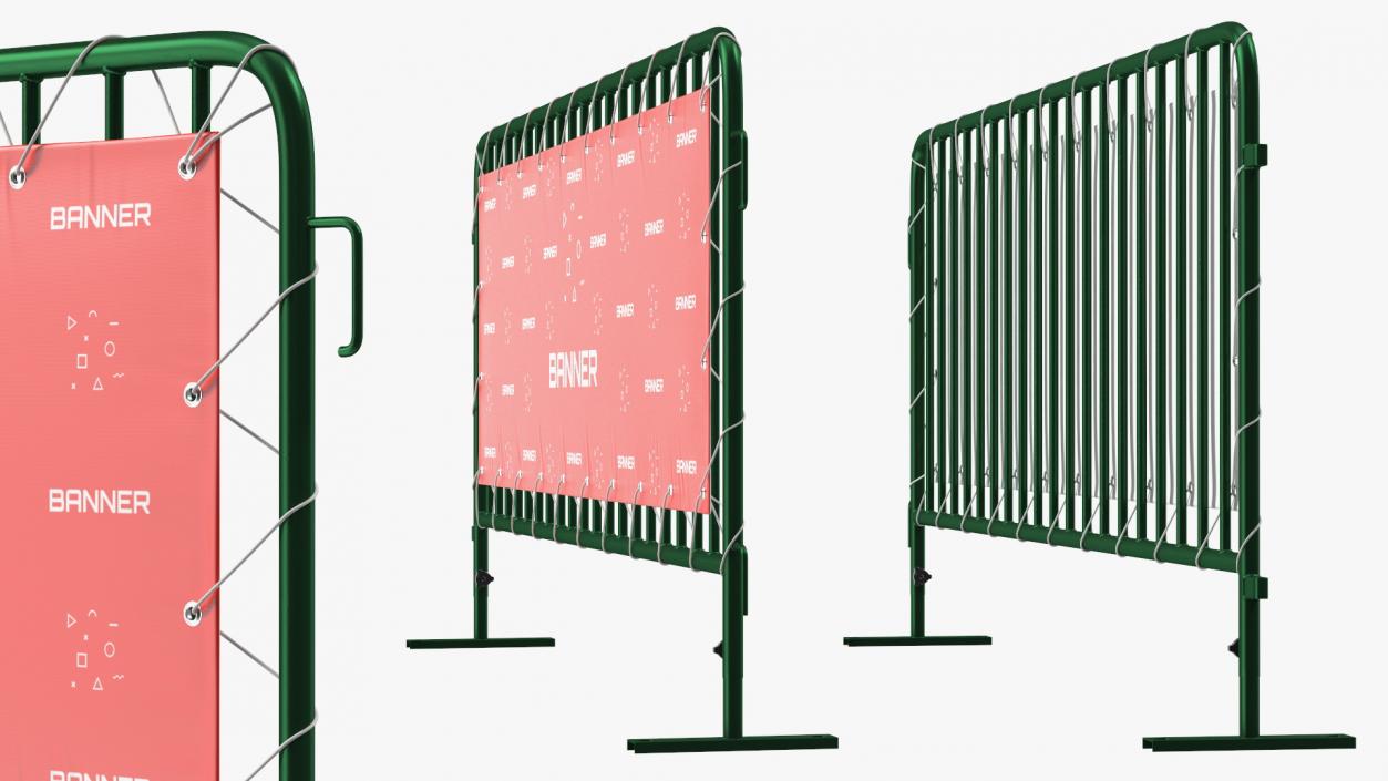 3D Green Interlocking Steel Barricade with Banner