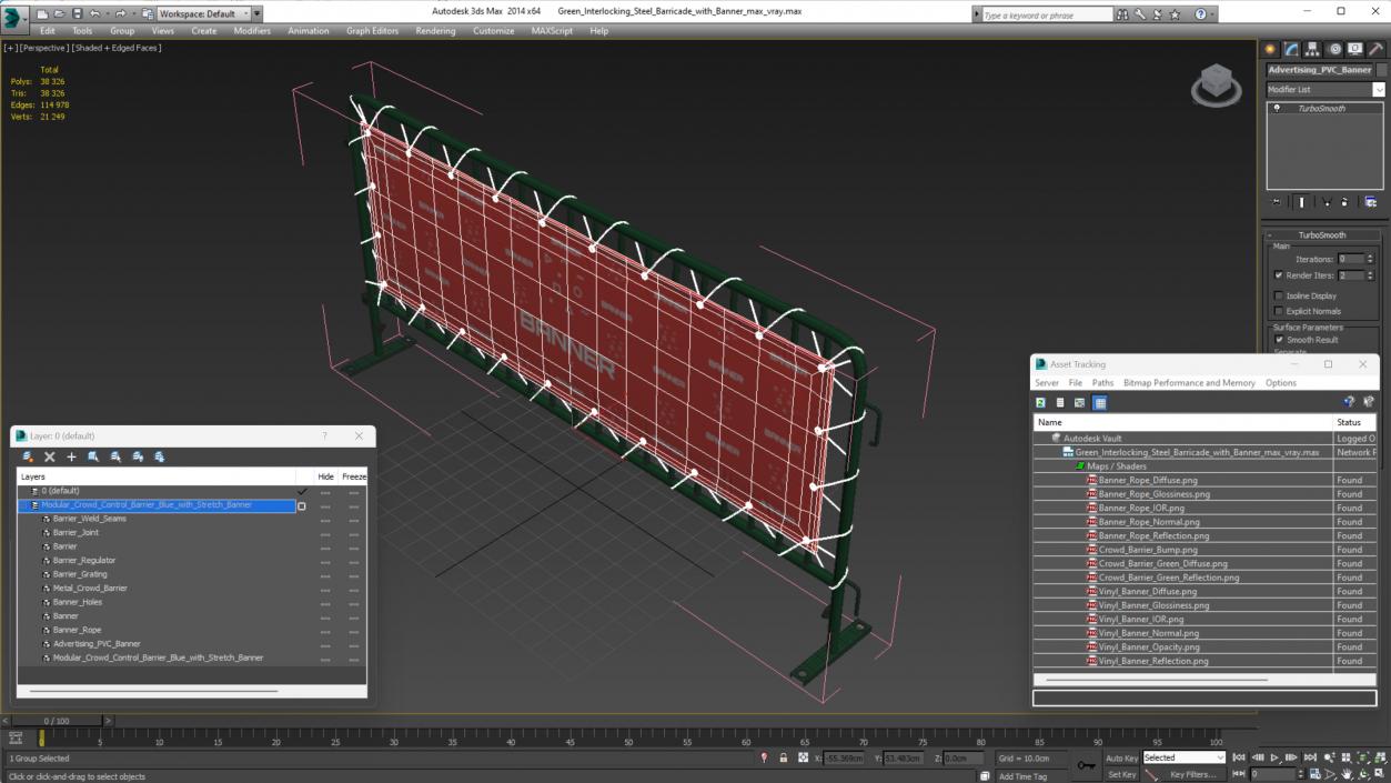 3D Green Interlocking Steel Barricade with Banner