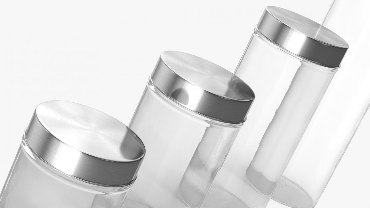 3D Glass Storage Jar with Steel Lid Set