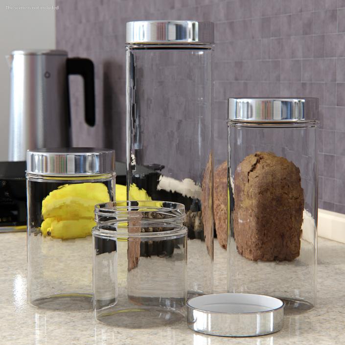 3D Glass Storage Jar with Steel Lid Set