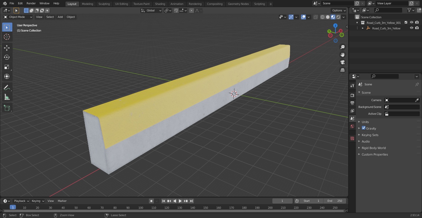 Road Curb 3m Yellow 3D model