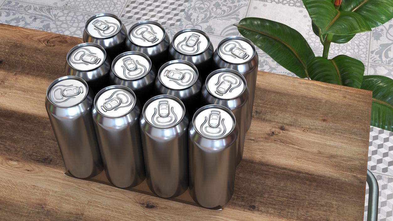 3D model Pack of 12 Pcs Aluminium Can 500ml Black