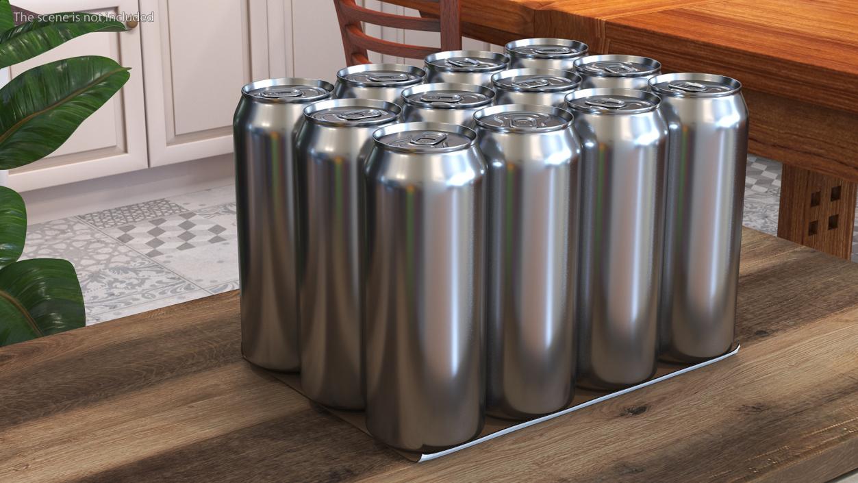 3D model Pack of 12 Pcs Aluminium Can 500ml Black