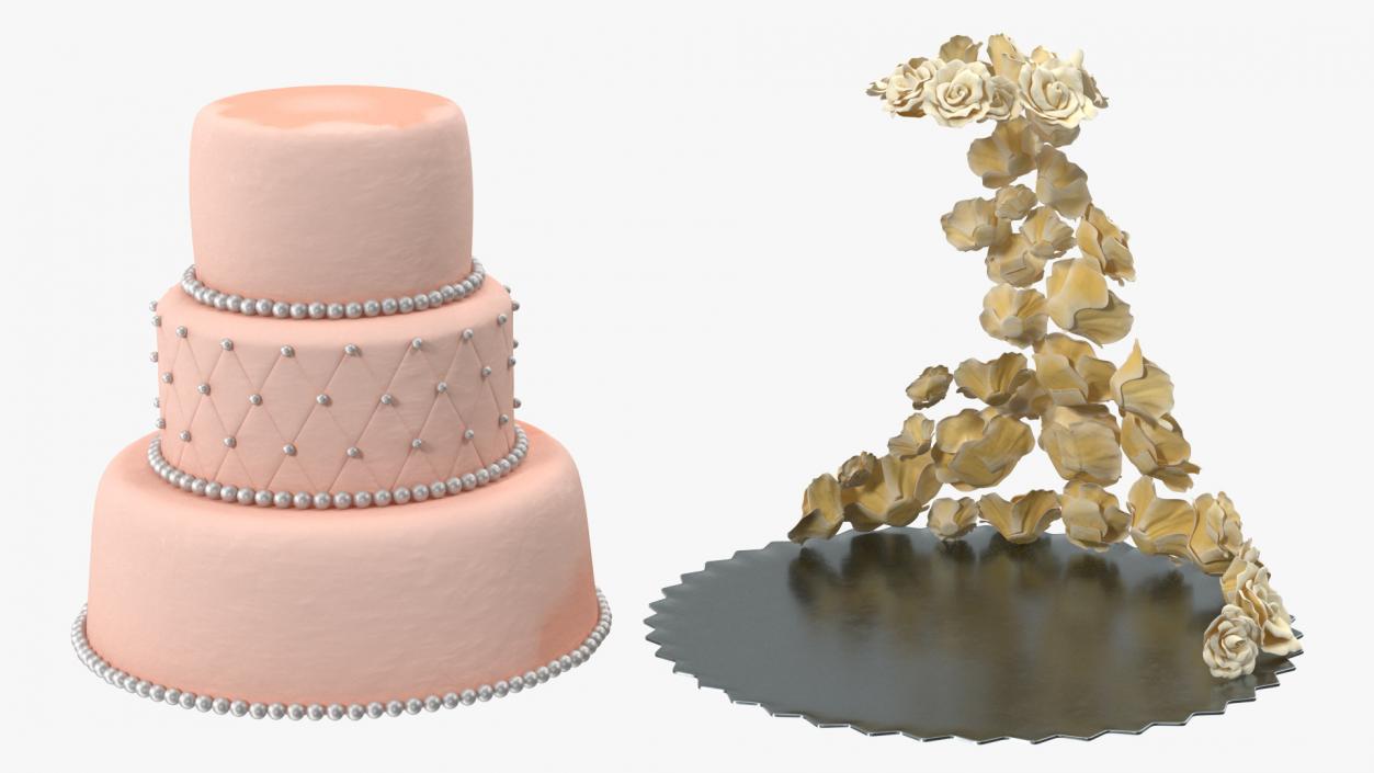 Multilevel Wedding Cake with Sugar Flowers 3D