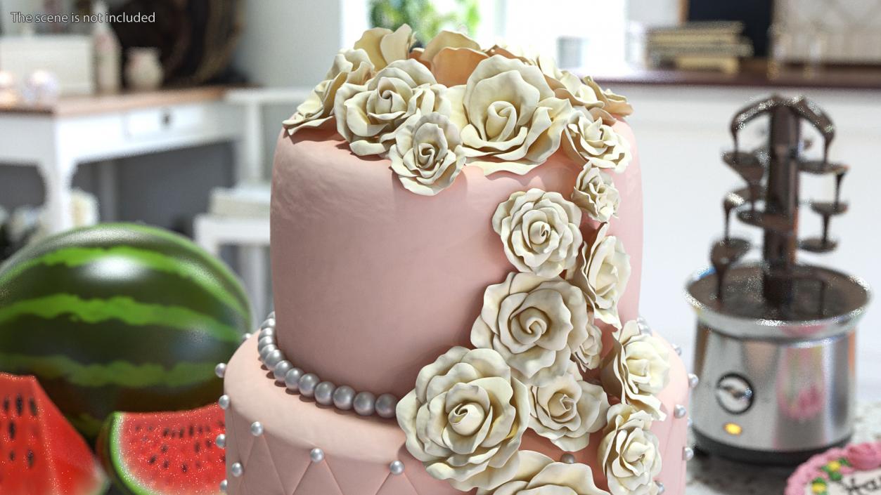 Multilevel Wedding Cake with Sugar Flowers 3D