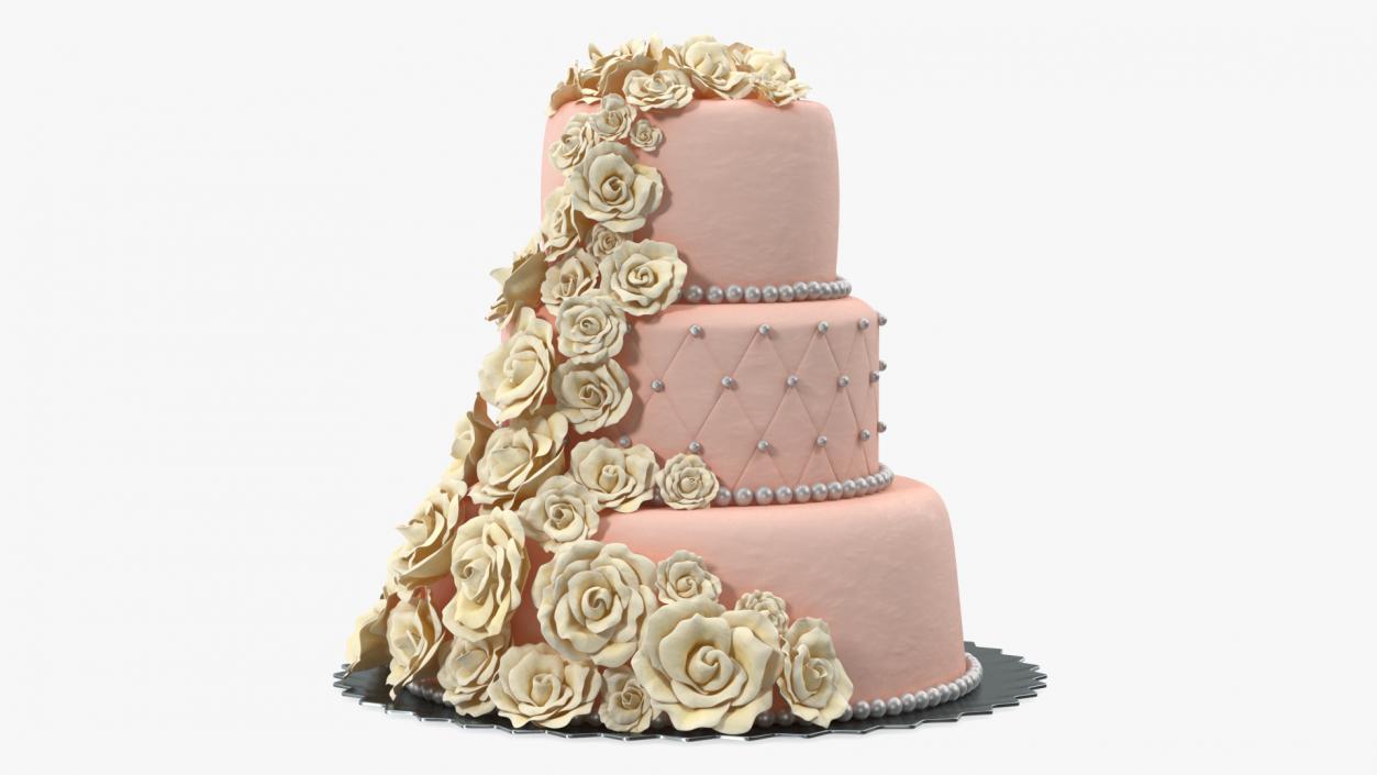 Multilevel Wedding Cake with Sugar Flowers 3D