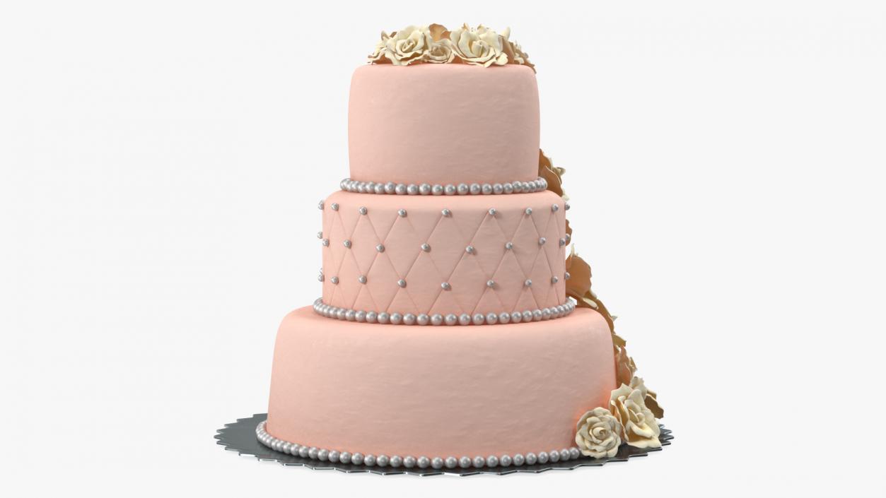 Multilevel Wedding Cake with Sugar Flowers 3D