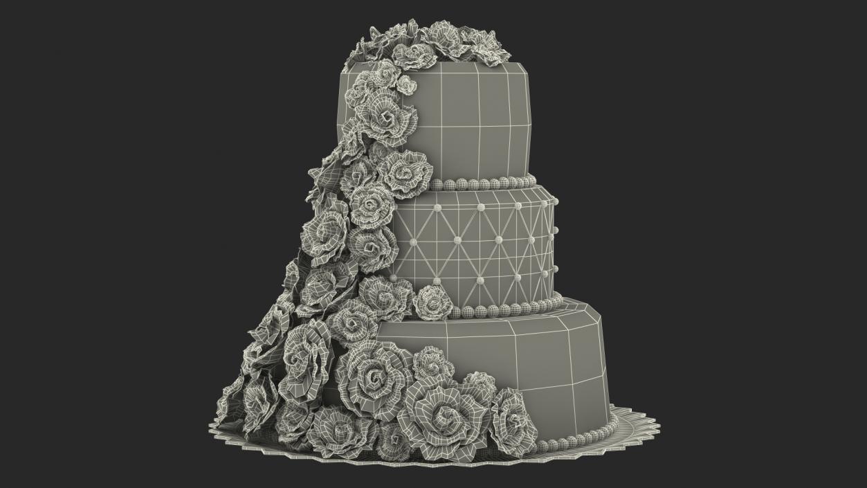 Multilevel Wedding Cake with Sugar Flowers 3D