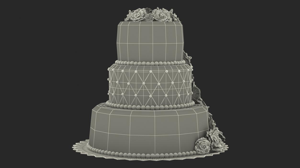 Multilevel Wedding Cake with Sugar Flowers 3D