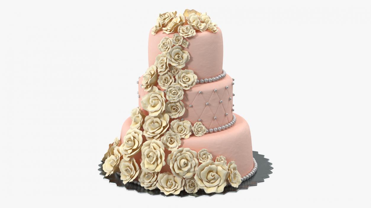 Multilevel Wedding Cake with Sugar Flowers 3D