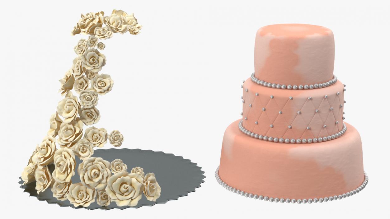 Multilevel Wedding Cake with Sugar Flowers 3D