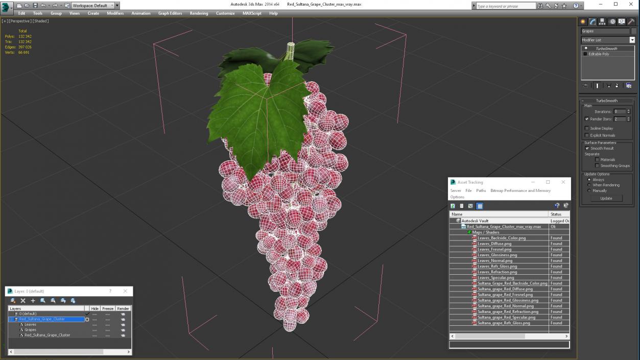 3D model Red Sultana Grape Cluster