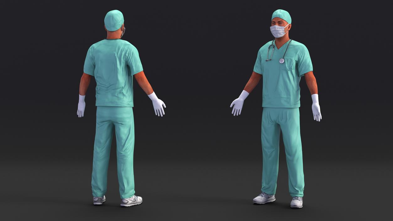 3D Male Surgeon Doctor wearing Mask Rigged for Maya model