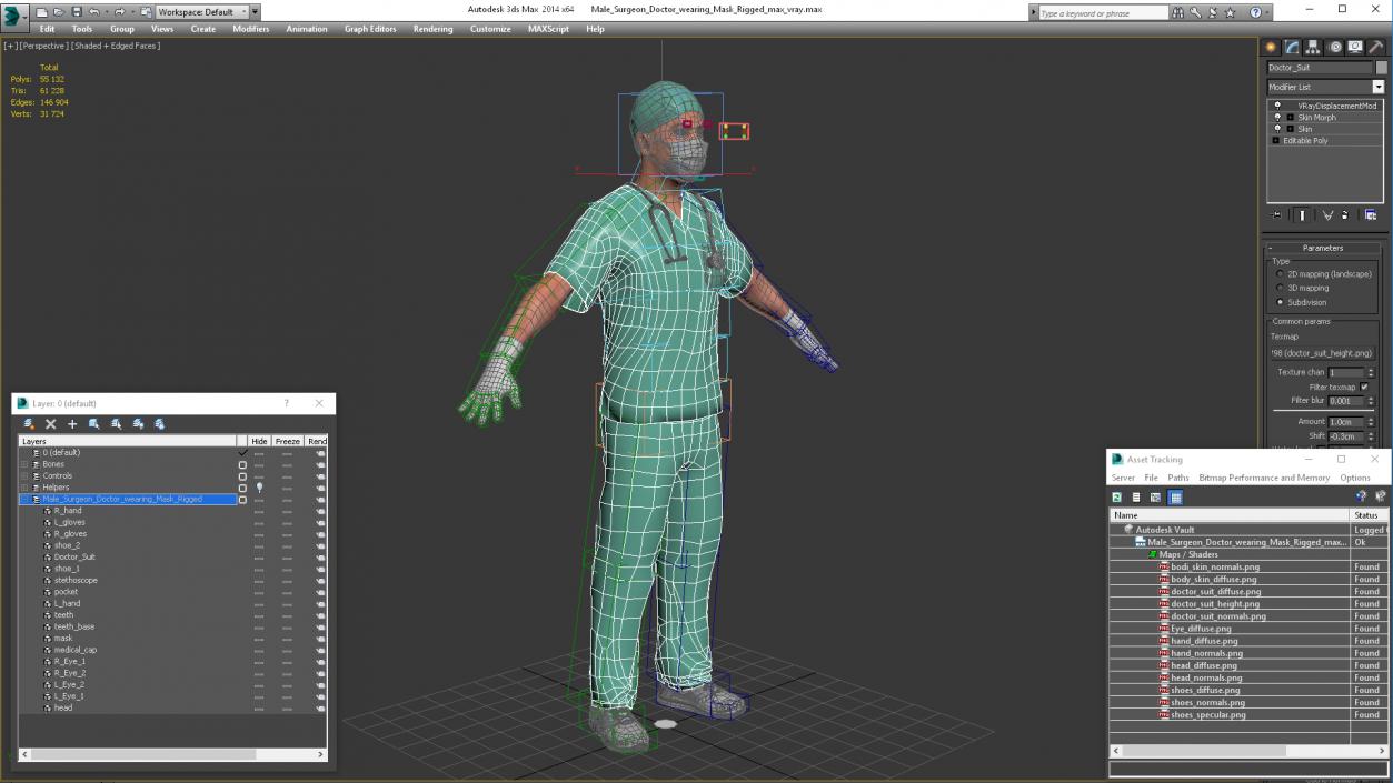 Male Surgeon Doctor wearing Mask Rigged 3D model