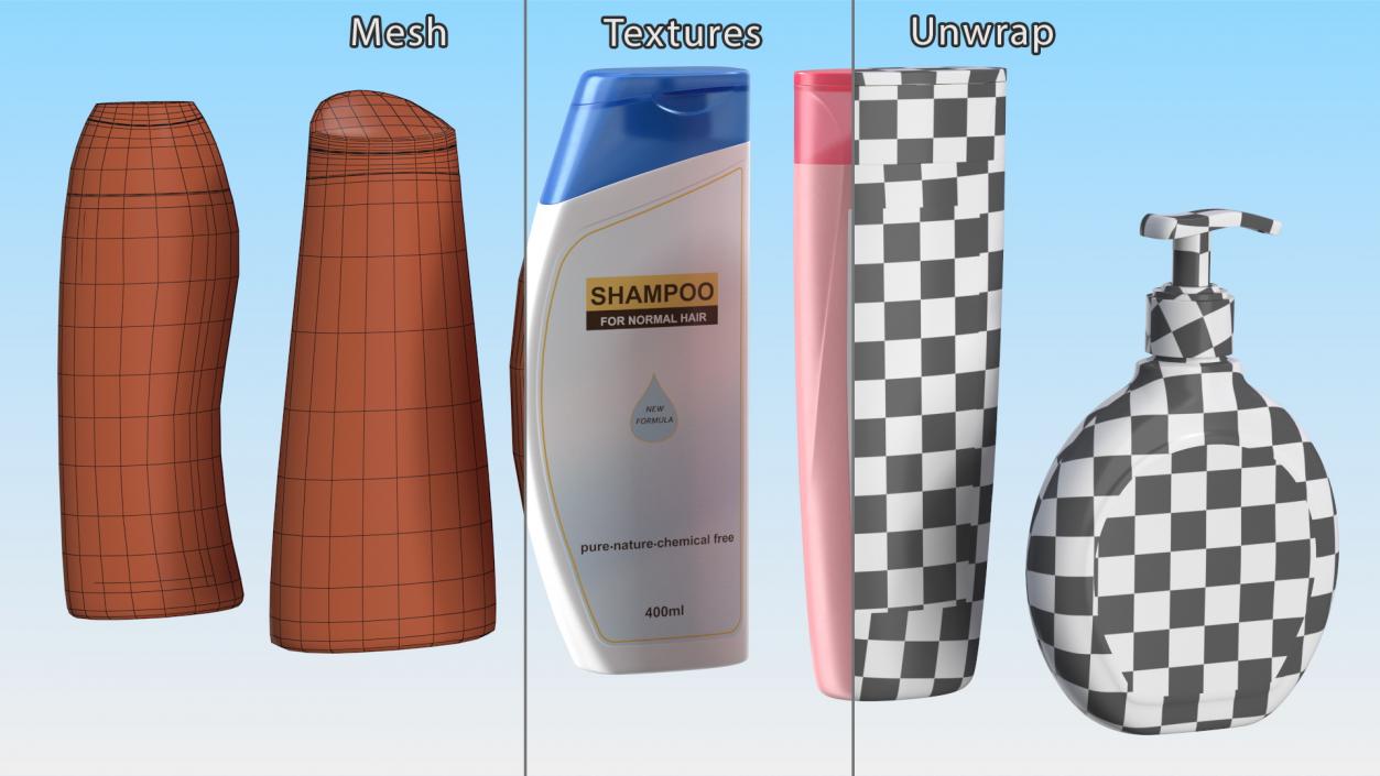 3D model 400ml Shampoo Bottles Set