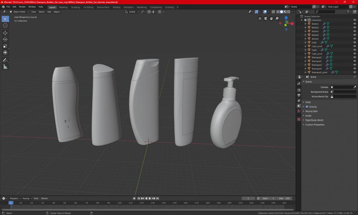 3D model 400ml Shampoo Bottles Set