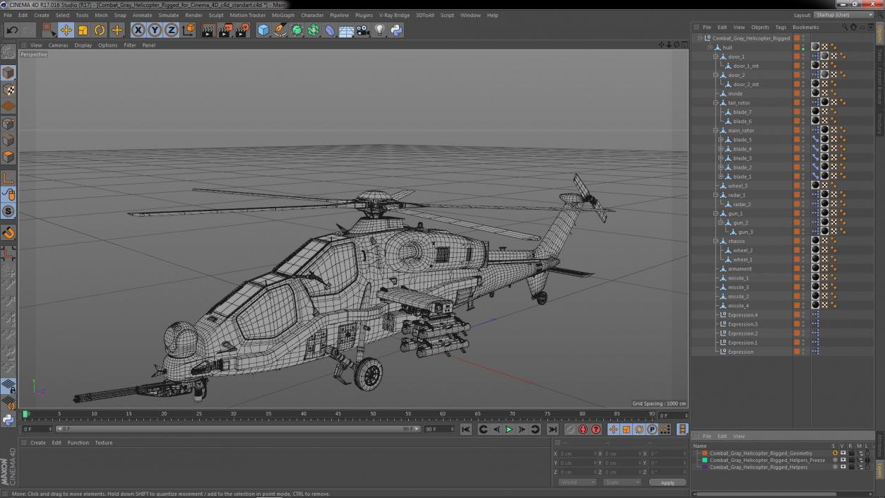 3D Combat Gray Helicopter Rigged for Cinema 4D model