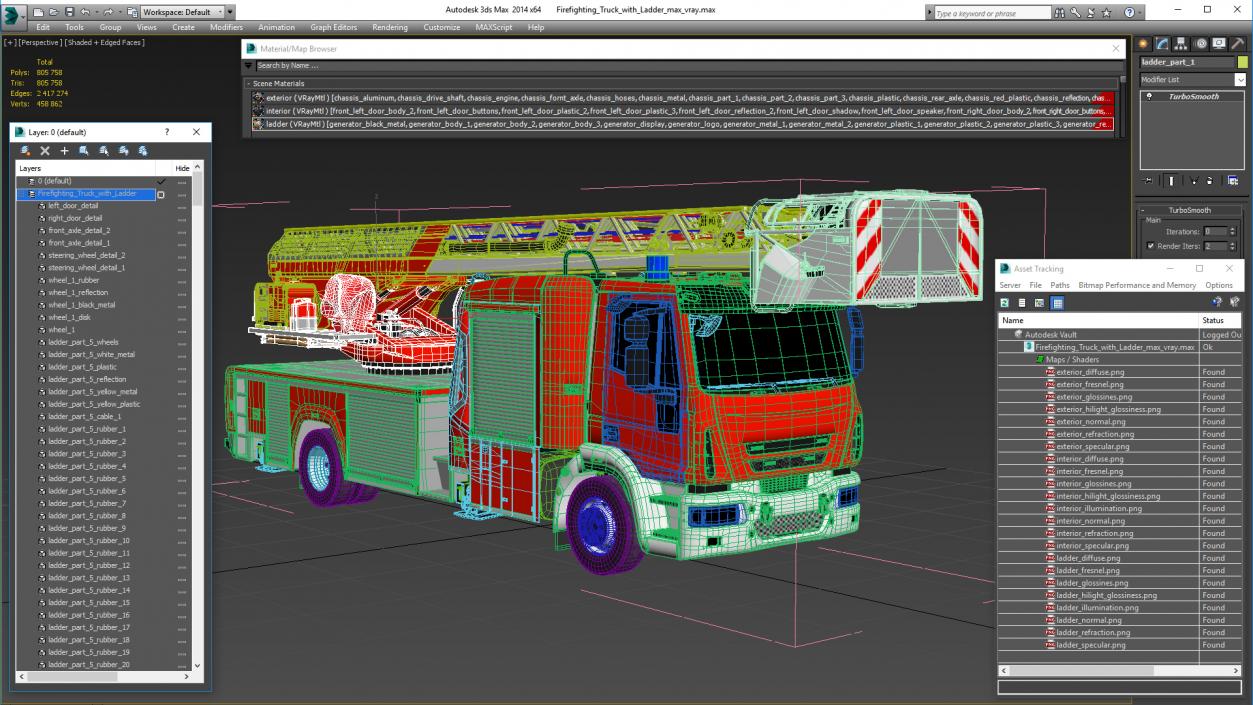 3D model Firefighting Truck with Ladder