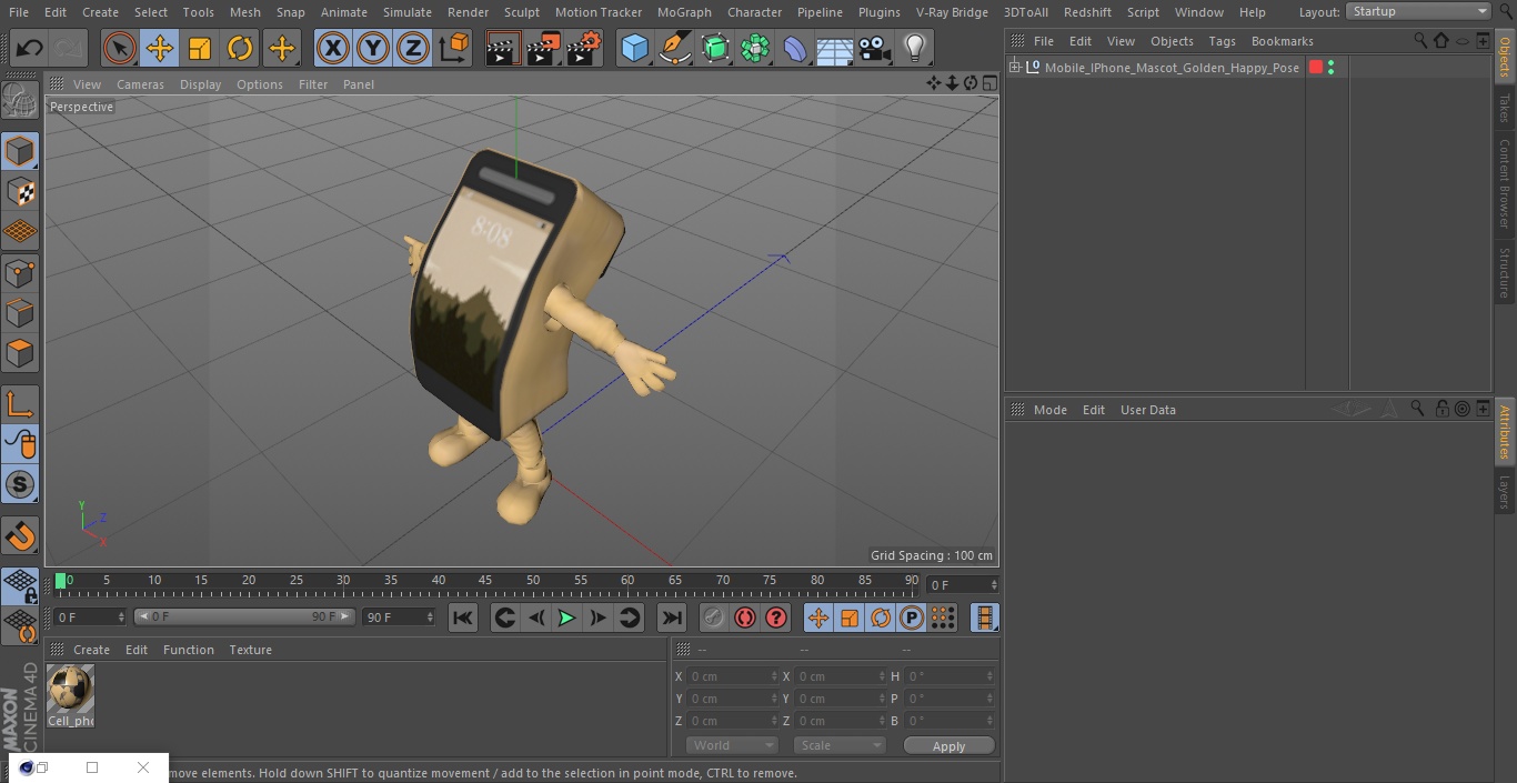 3D Mobile IPhone Mascot Golden Happy Pose model