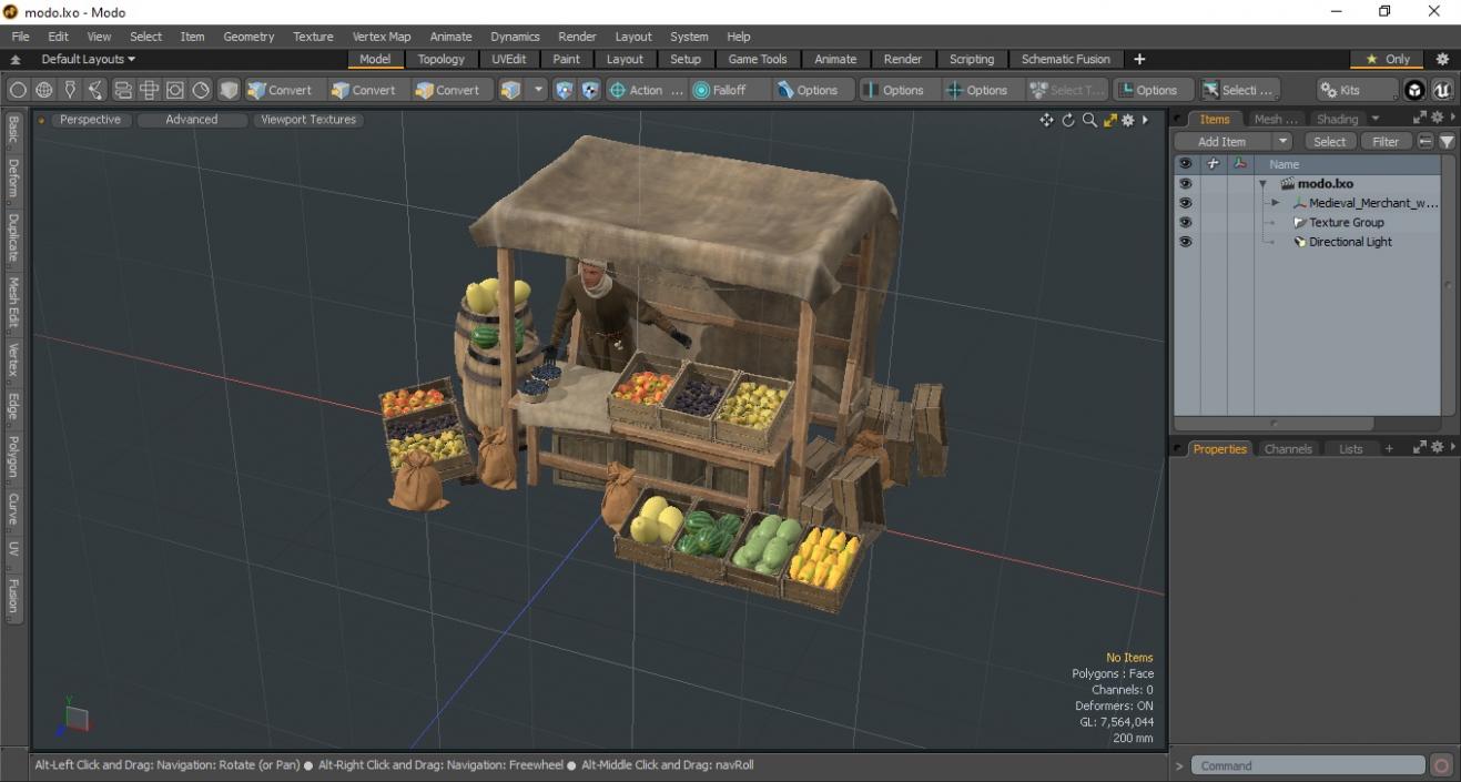 3D model Medieval Merchant with Market Stall