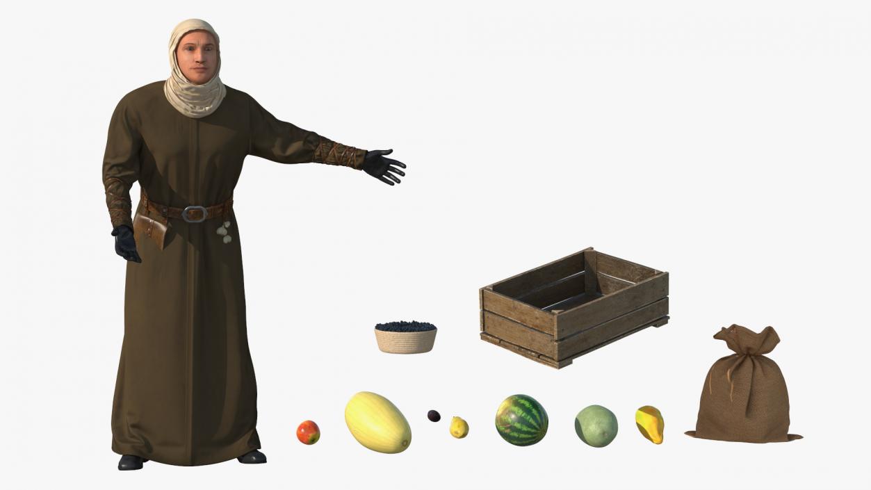 3D model Medieval Merchant with Market Stall