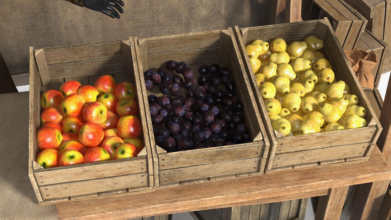 3D model Medieval Merchant with Market Stall