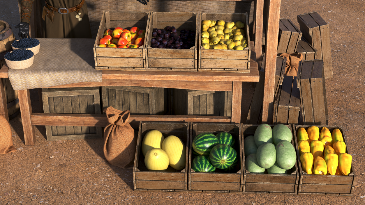 3D model Medieval Merchant with Market Stall