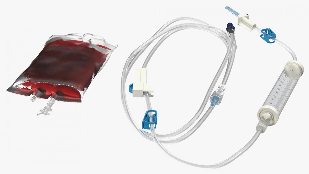 3D IV Blood Bag and Rolled Dropper