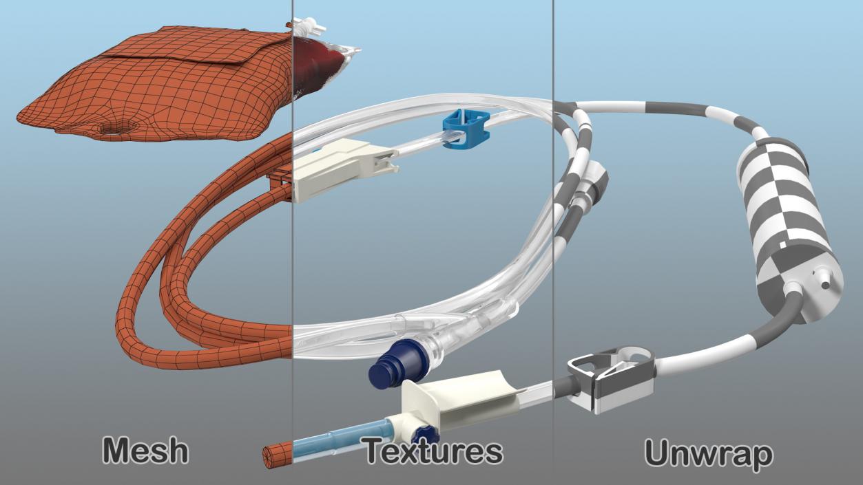 3D IV Blood Bag and Rolled Dropper