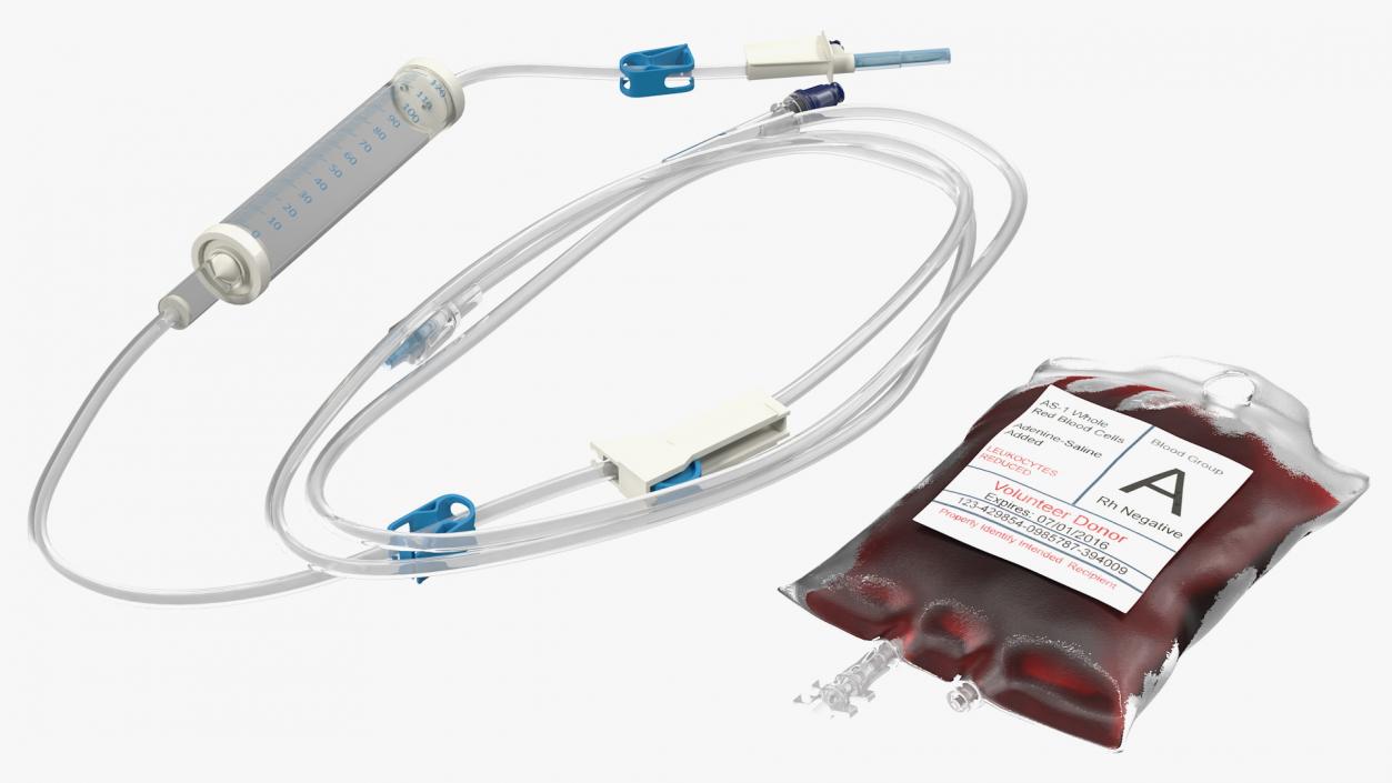 3D IV Blood Bag and Rolled Dropper