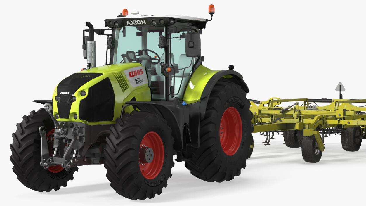 Tractor Claas Axion 800 with Seedbed Cultivator 3D