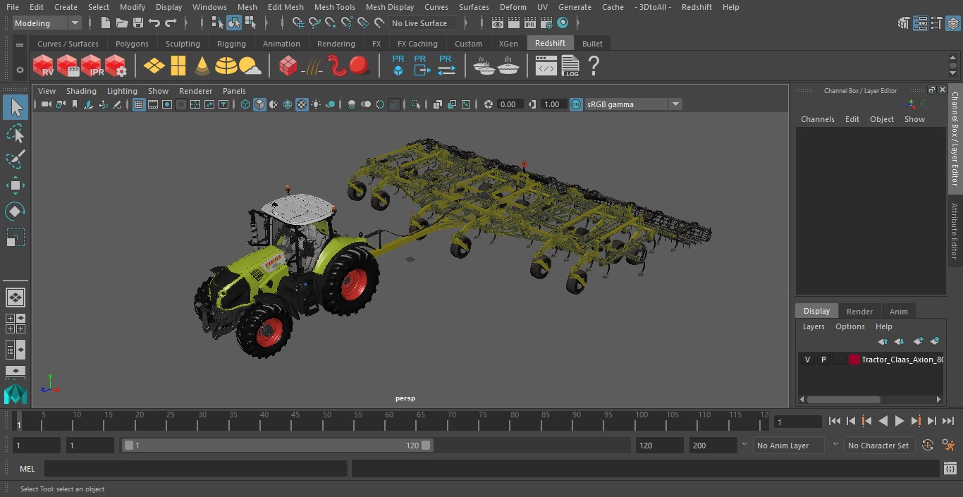 Tractor Claas Axion 800 with Seedbed Cultivator 3D