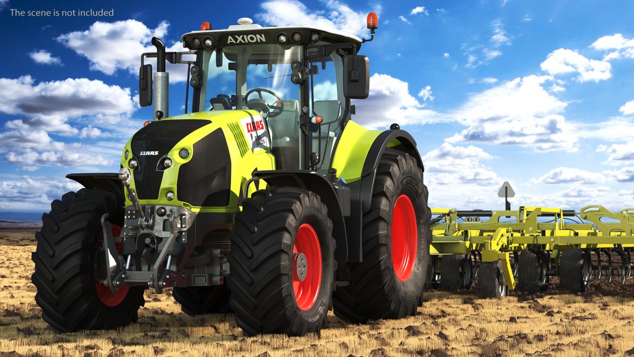 Tractor Claas Axion 800 with Seedbed Cultivator 3D