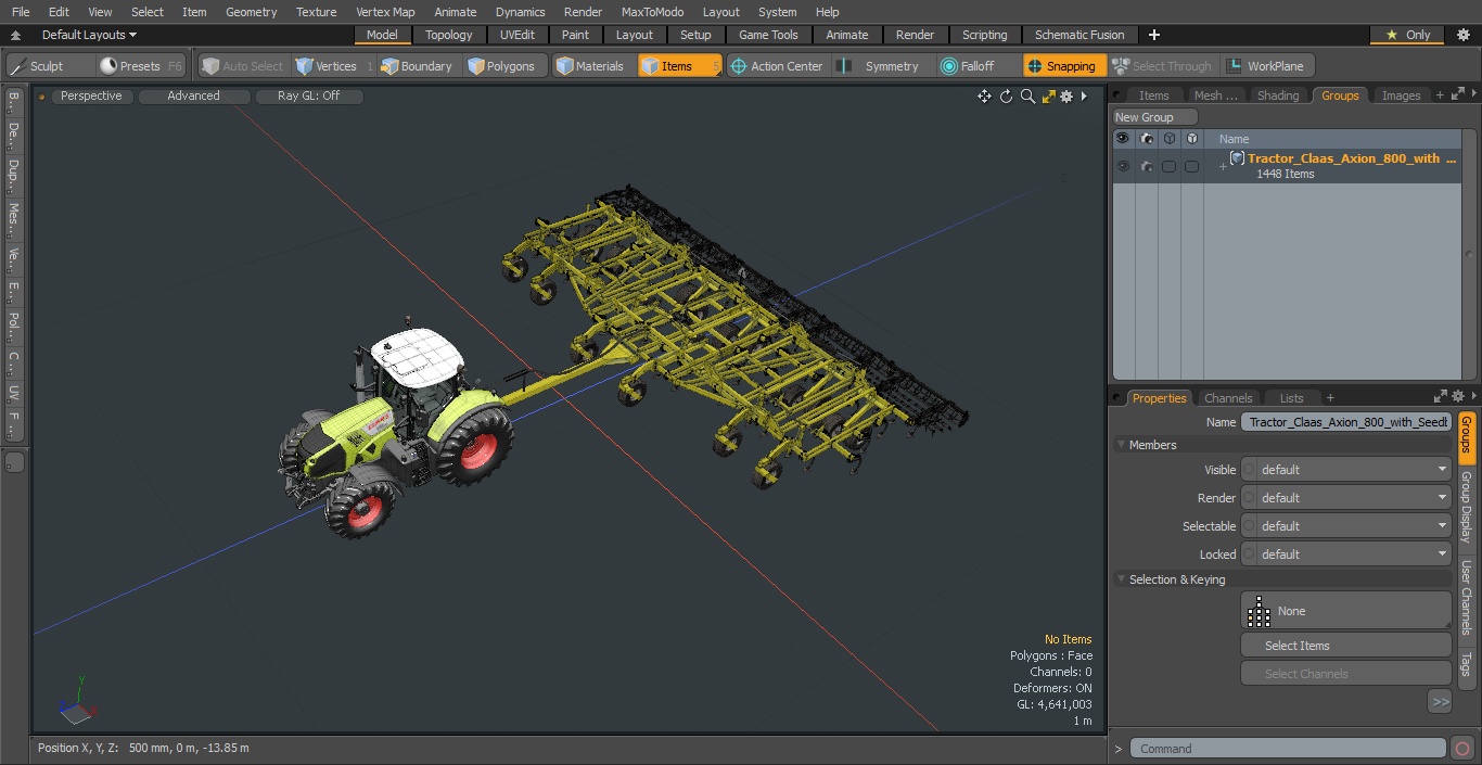 Tractor Claas Axion 800 with Seedbed Cultivator 3D