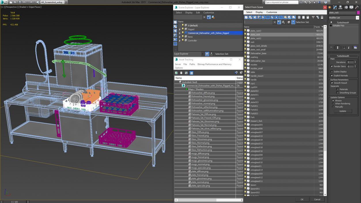 Commercial Dishwasher with Dishes Rigged 2 3D