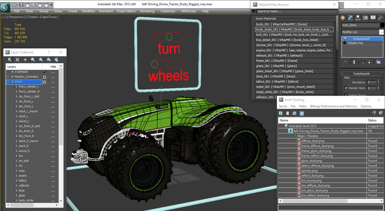 Self-Driving Drone Tractor Dusty Rigged 3D model