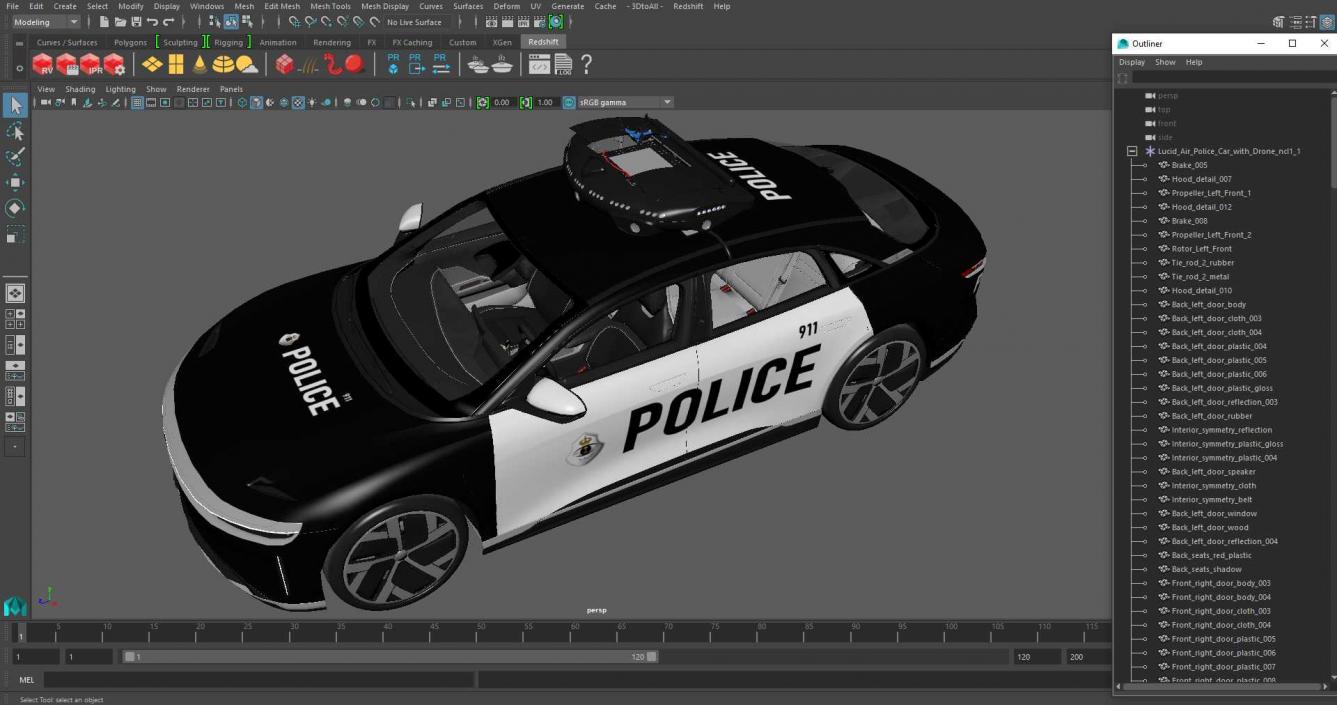 3D Lucid Air Police Car with Drone