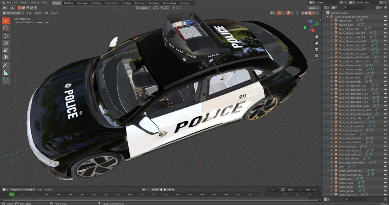 3D Lucid Air Police Car with Drone