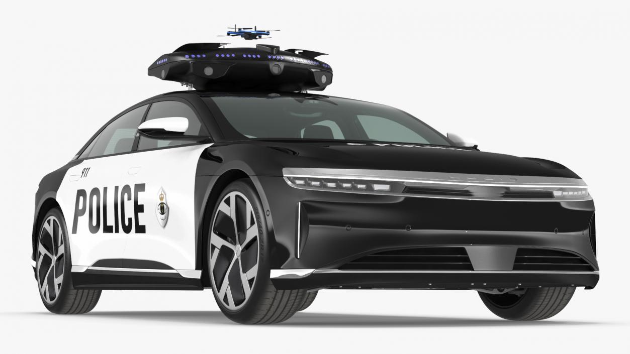 3D Lucid Air Police Car with Drone