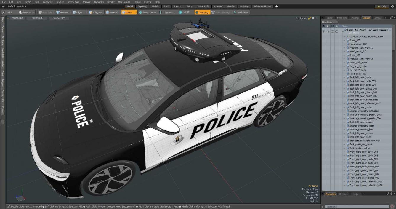 3D Lucid Air Police Car with Drone