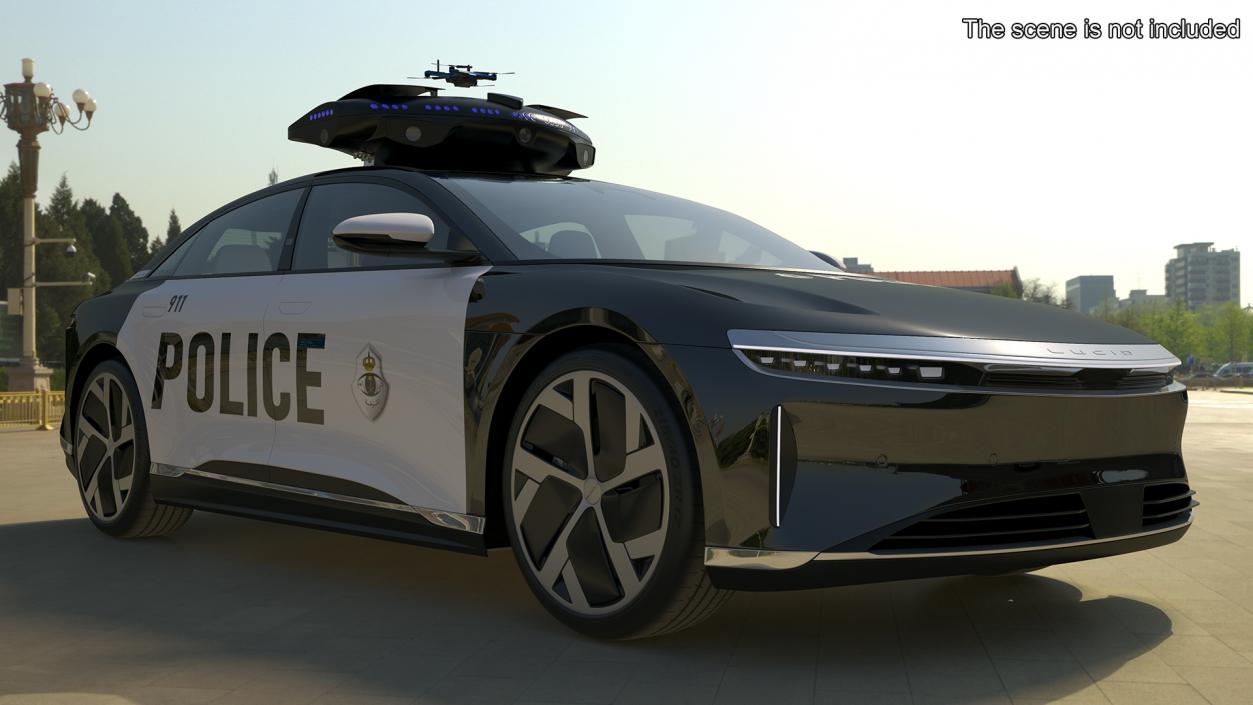 3D Lucid Air Police Car with Drone